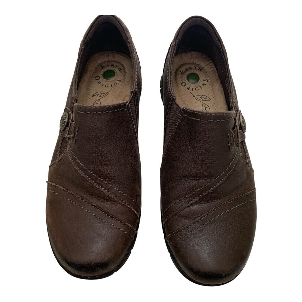Earth Origins Loafers Women 7.5 M Tasha Brown Leather Slip On Comfort Shoes READ